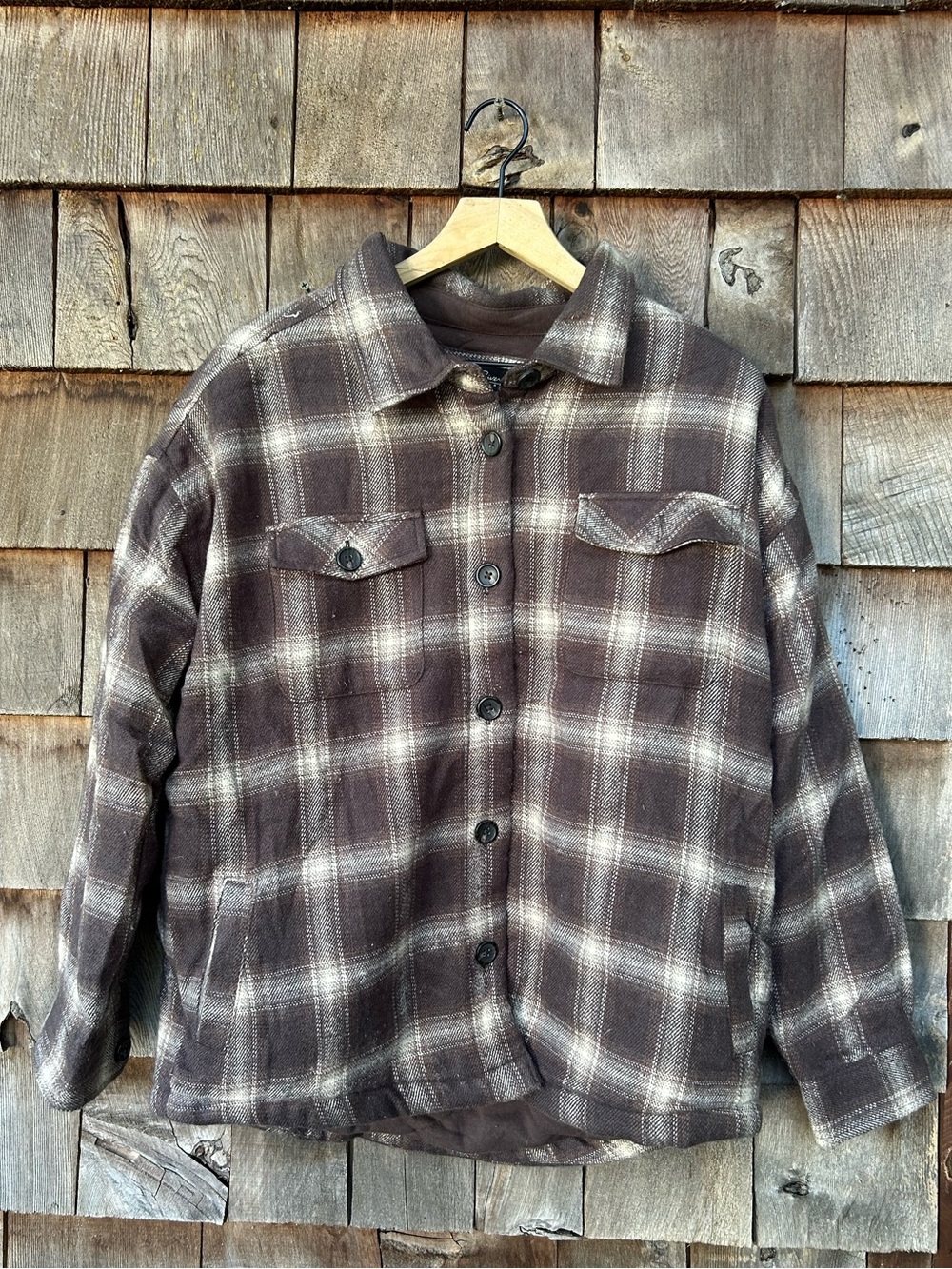 NWOT North River Outfitters Brown Plaid Quilt Lined Shirt Jacket